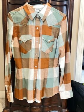 Wrangler Retro Plaid Snap Shirt - Rust, Sage & Cream